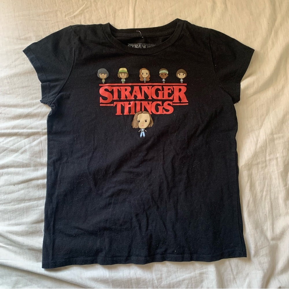 Netflix Stranger Things Black T-Shirt with Red Logo and Character Art